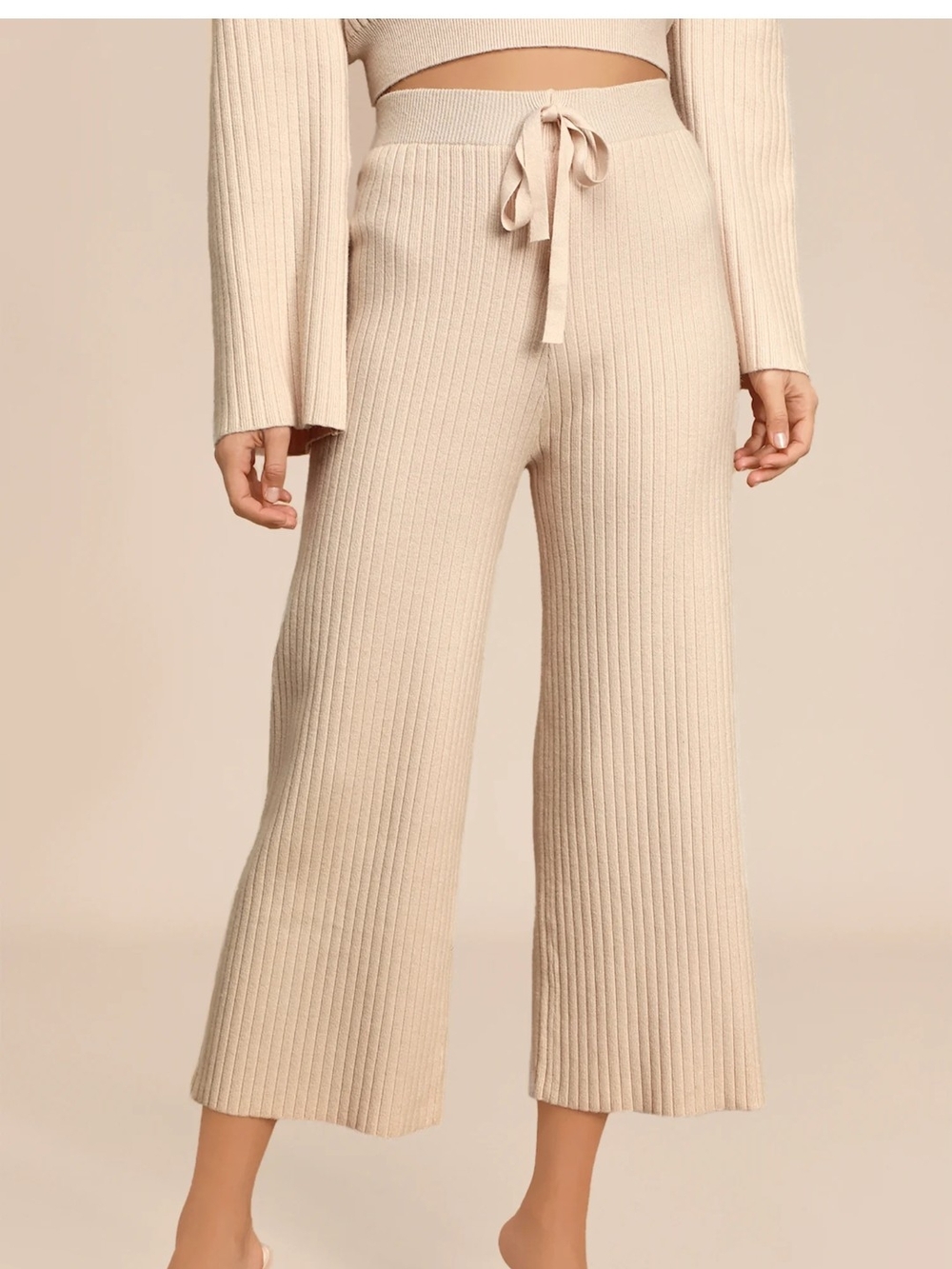 Pol Ribbed Wide-Leg Knit Pants - Tan